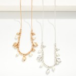 Wholesale dainty Chain Link Metal Beaded Necklace Pearl Dimpled Metal Charms L E