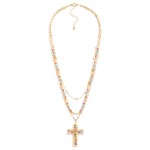 Wholesale layered Chain Link Faceted Bead Necklace Beaded Cross Pendant L Extend