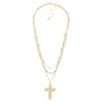 Wholesale layered Chain Link Faceted Bead Necklace Beaded Cross Pendant L Extend