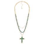 Wholesale layered Chain Link Faceted Bead Necklace Beaded Cross Pendant L Extend