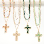 Wholesale layered Chain Link Faceted Bead Necklace Beaded Cross Pendant L Extend