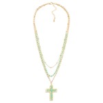 Wholesale layered Chain Link Faceted Bead Necklace Beaded Cross Pendant L Extend