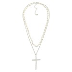 Wholesale layered Chain Link Necklace Pearl Stations Pearl Studded Cross L Exten