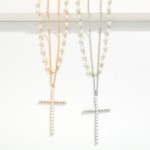 Wholesale layered Chain Link Necklace Pearl Stations Pearl Studded Cross L Exten