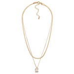 Wholesale layered Herringbone Box Chain Link Necklace Cubic Zirconia Pendant L E