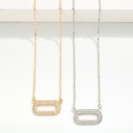 Wholesale dainty Chain Link Necklace Cubic Zirconia Rounded Rectangle Pendant L