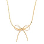 Metal Herringbone Chain Necklace With Tied Bow Pendant

- Approximately 16" L
- Extender 3" L