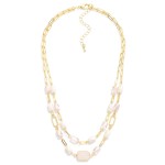 Layered Paper Clip Chain Link Necklace Featuring Class Crystal & Faceted Bead Stations 

- Approximately 16" L
- Extender 3" L