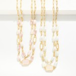 Wholesale layered Paper Clip Chain Link Necklace Class Crystal Faceted Bead Stat