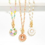 Wholesale gold Chain Link Necklace Faceted Beads Beaded Flower Toggle Pendant L