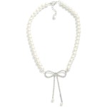 Pearl Beaded Necklace Featuring Rhinestone Studded Bow Pendant 

- Approximately 14" L
- Extender 3" L