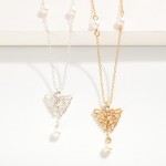 Wholesale chain Link Necklace Butterfly Pearl Pendant L Extender L