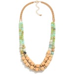 Wholesale layered Necklace Natural Stone Faceted Wood Beads L Extender L