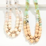Wholesale layered Necklace Natural Stone Faceted Wood Beads L Extender L