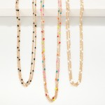 Wholesale layered Dainty Chain Link Necklace Color Enamel Fills L Extender L