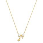 Gold Dipped Dainty Chain Link Necklace Featuring Rhinestone Bow & Star Pendant 

- Approximately 16" L
- Extender 2" L