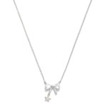 Gold Dipped Dainty Chain Link Necklace Featuring Rhinestone Bow & Star Pendant 

- Approximately 16" L
- Extender 2" L