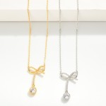 Wholesale dainty Gold Dipped Chain Link Necklace Rhinestone Bow Pendant Rhinesto