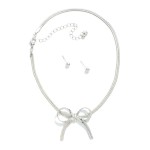 Wholesale herringbone Chain Bow Choker Necklace Metal Stud Earrings L Extender B