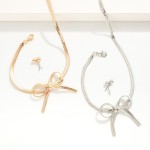 Wholesale herringbone Chain Bow Choker Necklace Metal Stud Earrings L Extender B