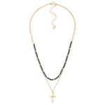 Wholesale layered Chain Link Beaded Necklace Dainty Ball Cross Pendant L Extende