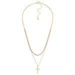 Wholesale layered Chain Link Beaded Necklace Dainty Ball Cross Pendant L Extende