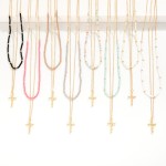 Wholesale layered Chain Link Beaded Necklace Dainty Ball Cross Pendant L Extende