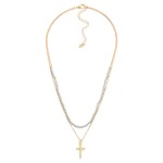 Wholesale layered Chain Link Beaded Necklace Dainty Ball Cross Pendant L Extende