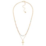 Wholesale layered Chain Link Beaded Necklace Dainty Ball Cross Pendant L Extende