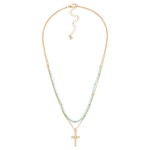 Wholesale layered Chain Link Beaded Necklace Dainty Ball Cross Pendant L Extende