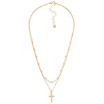 Wholesale layered Chain Link Beaded Necklace Dainty Ball Cross Pendant L Extende
