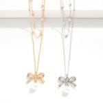 Wholesale layered Chain Link Necklace Pearl Stations Rhinestone Bow Pendant Pear
