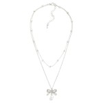 Wholesale layered Chain Link Necklace Pearl Stations Rhinestone Bow Pendant Pear