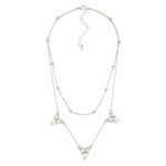 Wholesale layered Chain Link Necklace Pearl Charm Bow Stations L Extender L