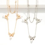 Wholesale layered Chain Link Necklace Pearl Charm Bow Stations L Extender L