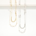 Wholesale dainty Layered Rope Chain Necklace Metal Pearl Beads L Extender L