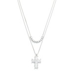 Wholesale layered Box Chain Necklace Metal Beads Cubic Zirconia Cross Pendant L