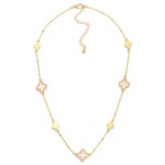 Wholesale chain Link Necklace Pearlescent Clover Stations Cubic Zirconia Borders