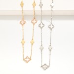 Wholesale chain Link Necklace Pearlescent Clover Stations Cubic Zirconia Borders