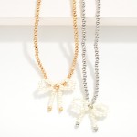 Wholesale metal Beaded Necklace Pearl Beaded Bow Pendant L Extender L
