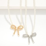 Wholesale pearl Beaded Necklace Metal Beaded Bow Pendant L Extender L
