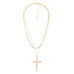 Wholesale layered Chain Link Necklace Faceted Gold Beads Faceted Bead Cross Pend