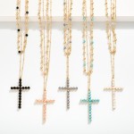 Wholesale layered Chain Link Necklace Faceted Gold Beads Faceted Bead Cross Pend