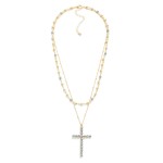 Wholesale layered Chain Link Necklace Faceted Gold Beads Faceted Bead Cross Pend