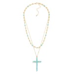 Wholesale layered Chain Link Necklace Faceted Gold Beads Faceted Bead Cross Pend