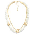 Wholesale layered Pearl Metal Beaded Necklace Metal Star Beads L Extender L