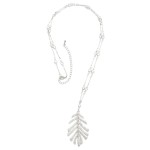 Wholesale long Bar Chain Necklace Linked Leaf Pendant Rhinestone Stations L Exte