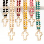 Wholesale long Wood Beaded Necklace Chain Cross Pendant L Extender L