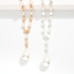 Wholesale linked Pearl Metal Geometric Necklace Pearl Pendant L Extender L