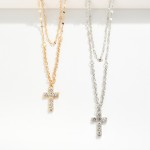 Wholesale layered Chain Link Necklace Rhinestone Studded Cross Pendant L Extende